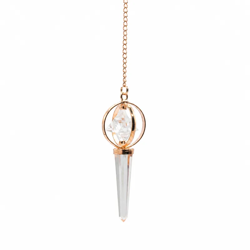 Stellar Gateway Two Piece Spinning Merkaba Star in Copper Pendulum Clear Quartz — foto 1