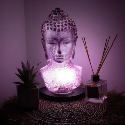 Buddha Bust Lamp Lavanda Crackle - Oval Stand — foto 1