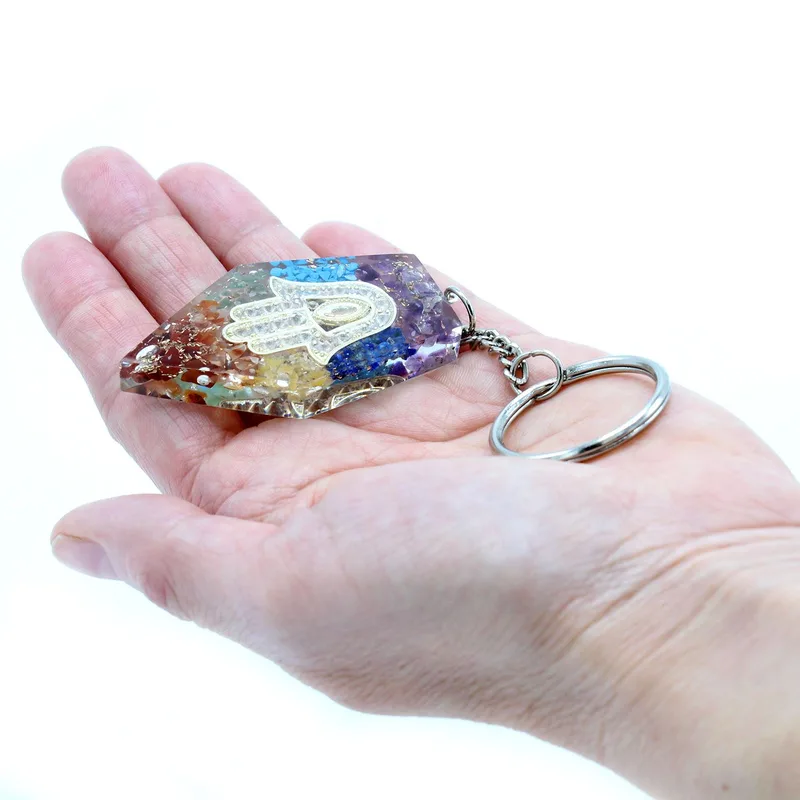 Orgonite Power Keyring Gemstone Chakra Hamsa — foto 6