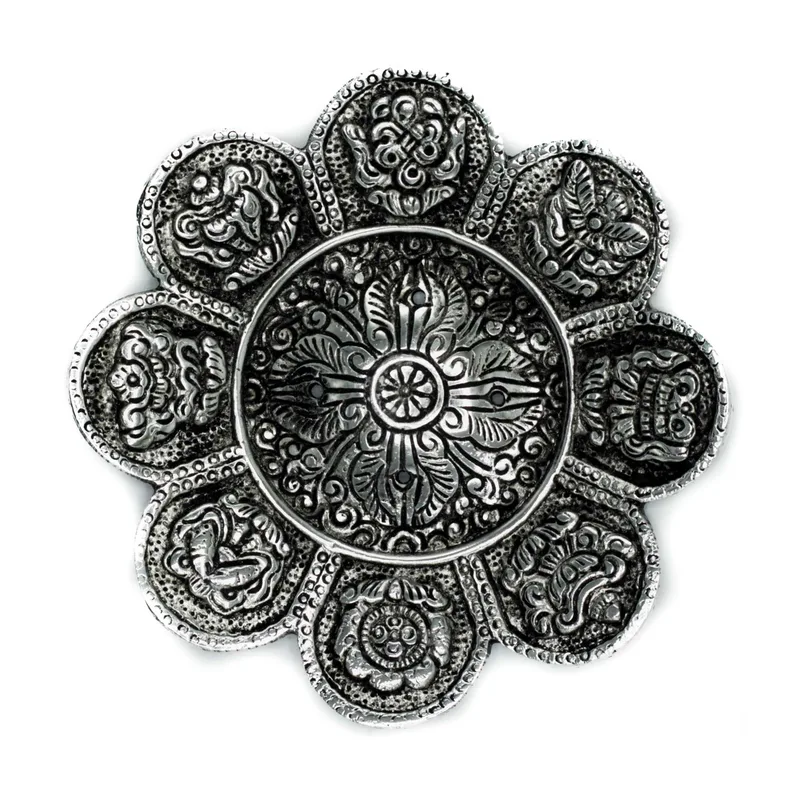 Polished Aluminium Tibetan Symbols Incenso Porta 12cm