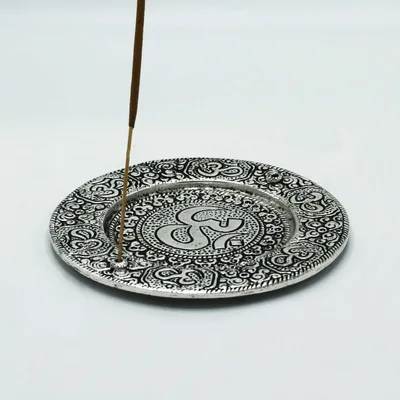 Polished Aluminium Om Round Incenso Porta 11cm — foto 1