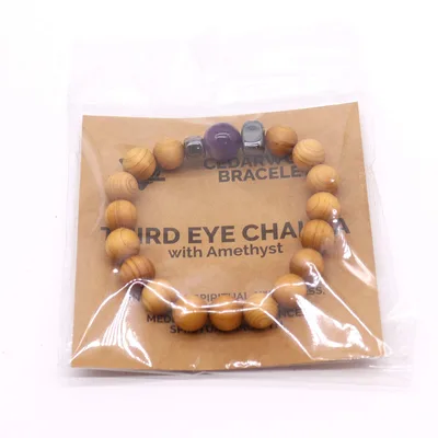 Bracciale in Legno di Cedro e Ambra con Chakra dell'Occhio Chiaro — foto 1