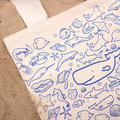 Big Cotton Shopping Bag - 38x42cm - Sea Life - 10oz — foto 5