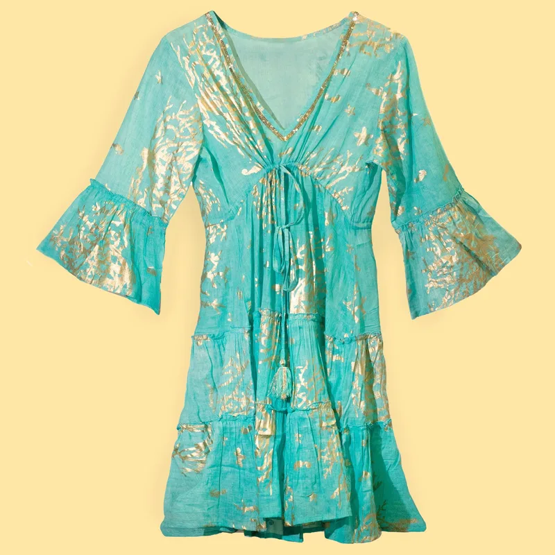 Nomad Sari On the Med Collection Dress Turquoise & Oro Coral Design — foto 4