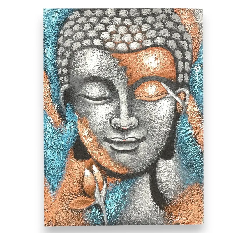 Buddha Painting Argento & Rosa Oro Fiore 75x55cm