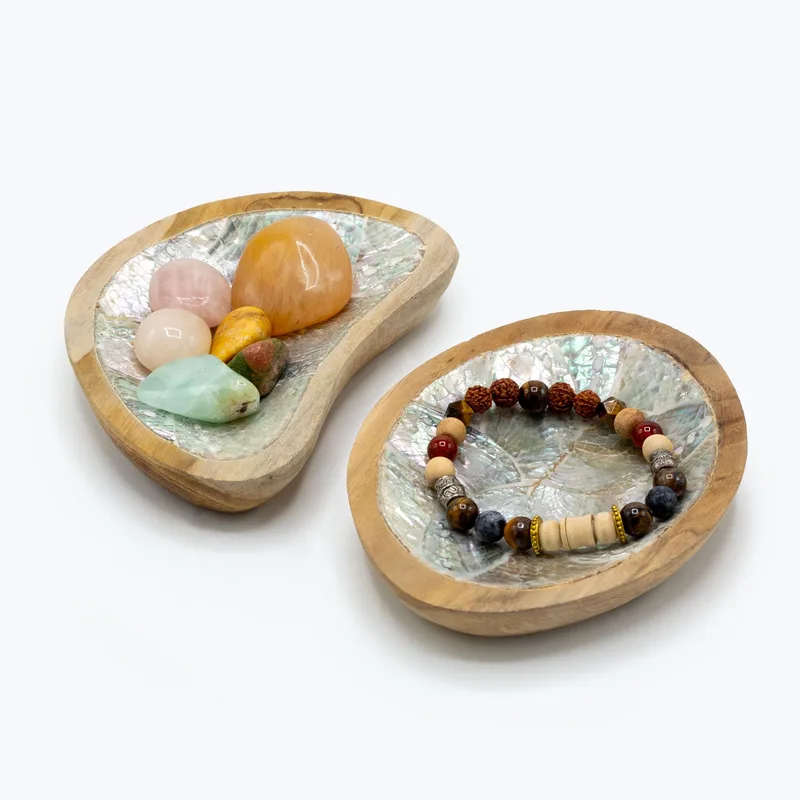 Set of 4 Teak Mini Bowls with Shell Decor — foto 2