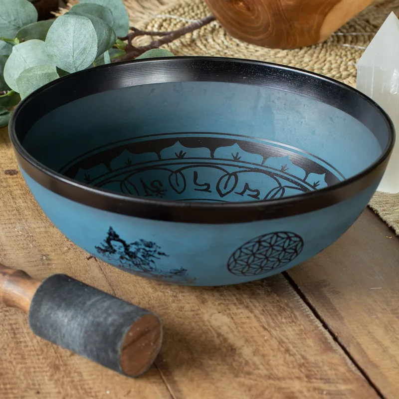 Large Aluminum Singing Bowl Tibetan Double Dorjy Design Blu — foto 1