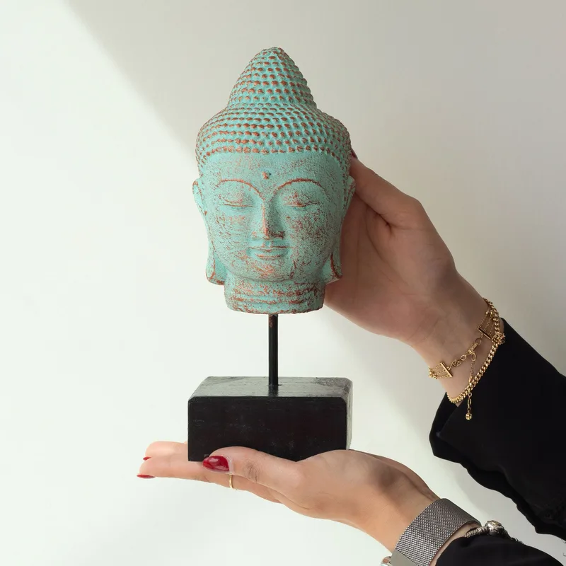 Stillness Buddha Head on Stand Verde Copper — foto 2