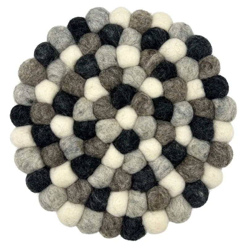 Felt Ball Round Placemat- 20cm Multi Grey Colour