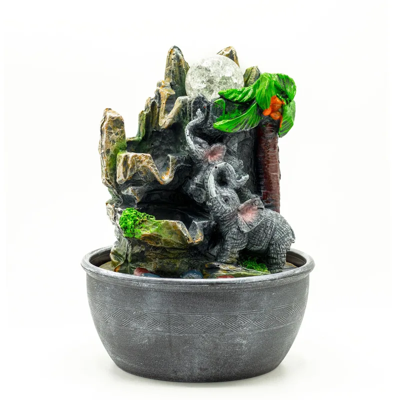 Tabletop Water Feature 25cm Elephants & Palm Albero — foto 1