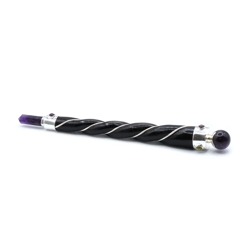 Twisted Healing Wand Argento Amethyst Sphere