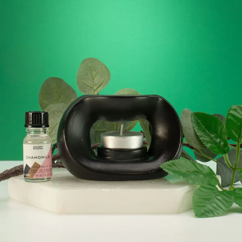 Ceramic Zen Olio Bruciatore - Oval Pebble - Matt Nero