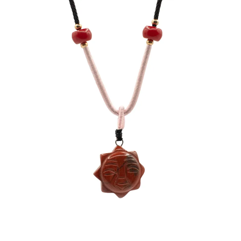 Collana con ciondolo pietra preziosa - Pendente a forma di sole con carneliana