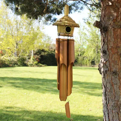Lrg Round Seagrass Bird Scatola with Chimes 56x20cm — foto 1