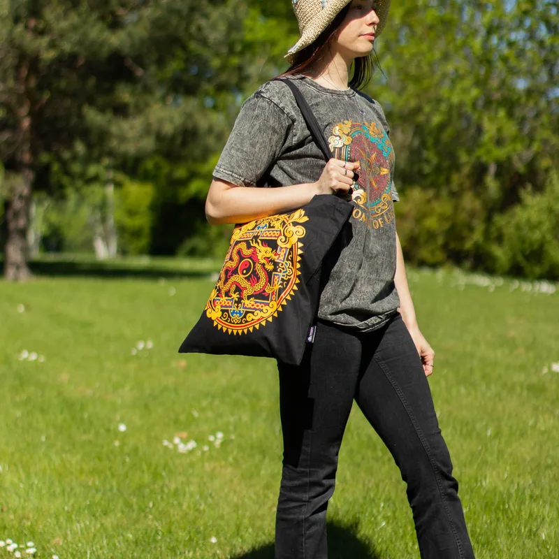 Iconic Classic Tote Bag - Dragon Yin & Yang- Nero 6oz — foto 6