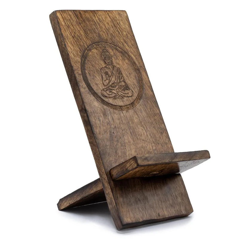 Supporto per Cellulare in Legno Intagliato – Buddha 20x9.5cm — foto 1