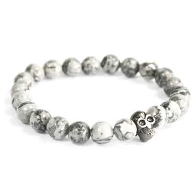 Bracciale Pietra Grezza / Agata Grigia - Testa di Ghigliottina/ Forma a Mandorla