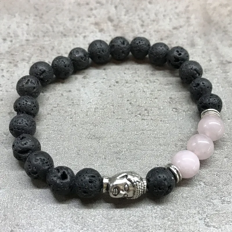 Bracciale di Pietra Vulcanica - Quarzo Rosa Buddha — foto 1