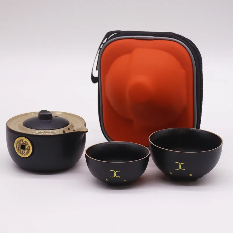 Money Cat Teapot Set Two Cups Travel Pack Nero — foto 4