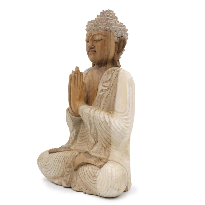Hand Carved Buddha Statue 40cm Welcome Whitewash — foto 1