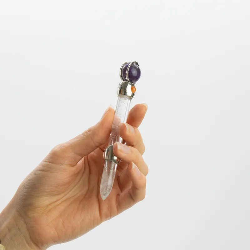 Celestial Prism Wand Amethyst Moving Crystal Sphere Quartz Stem 12cm — foto 2