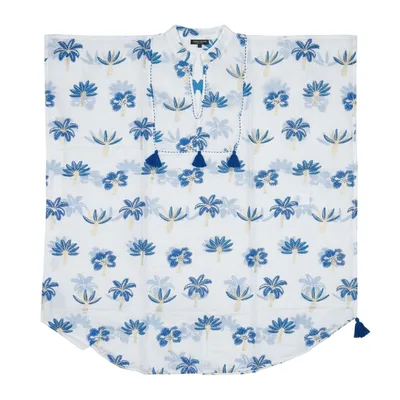 Nomad Sari On the Med Collection - Kaftan - Crema with Blu Embroidery and Tassels — foto 1