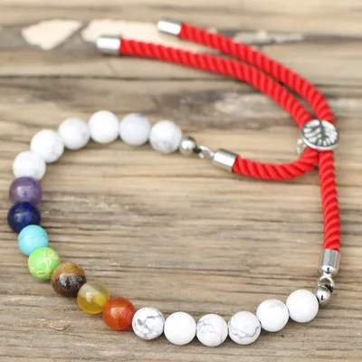 925 Argento Plated Gemstone Royal Red String Bracelet Bianco Howlite Chakra — foto 2