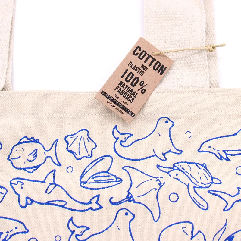 Big Cotton Shopping Bag - 38x42cm - Sea Life - 10oz — foto 1