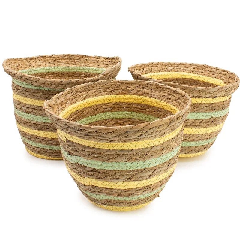 Seagrass & Straw Vase Shaped Baskets Naturale Yellow & Verde Set of 3 — foto 3