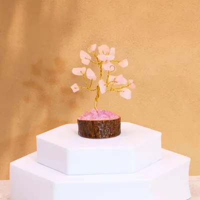 Mini Gemstone Trees On Legno Base - Rosa Quartz (15 stones)