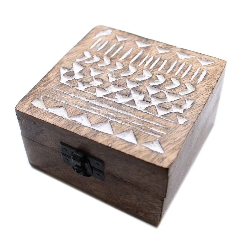Bianco Washed Wooden Scatola 4x4 Aztec Design — foto 2