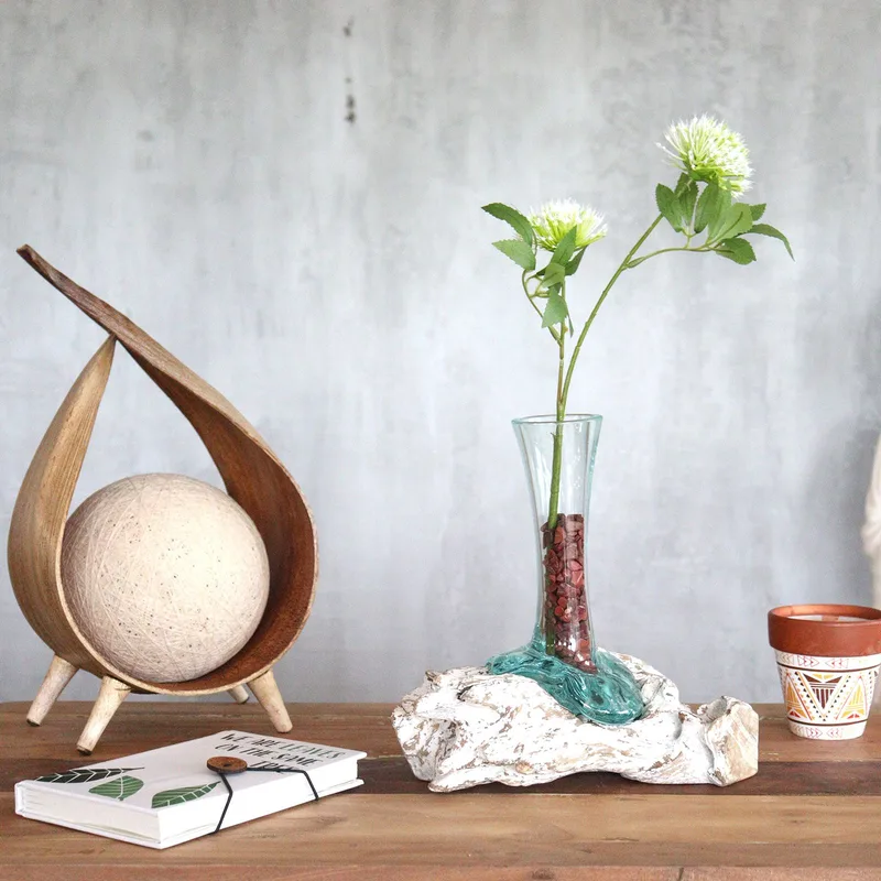 Molten Glass on Whitewash Legno Vase Small