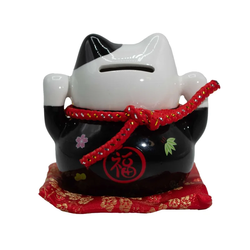 Ceramic Money Cat Bank Nero on Cushion — foto 2