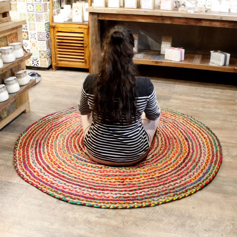 Round Jute and Recycled Cotton Rug 150 cm