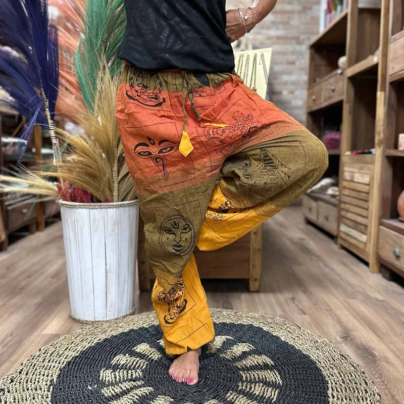 Yoga and Festival Pants High Cross Himalayan Print on Arancia