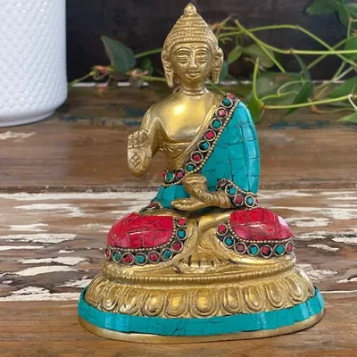 Brass Buddha Figure - Blessing - 15cm — foto 4