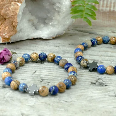 Set of 2 Gemstones Friendship Bracelets Support Sodalite & Picturestone
