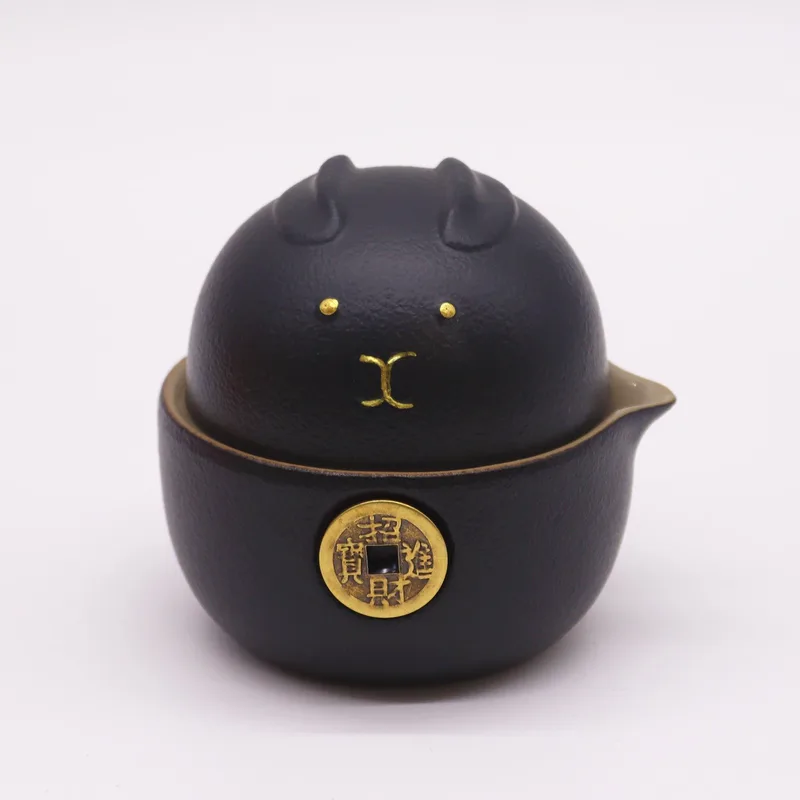 Money Cat Teapot Set Two Cups Travel Pack Nero — foto 3