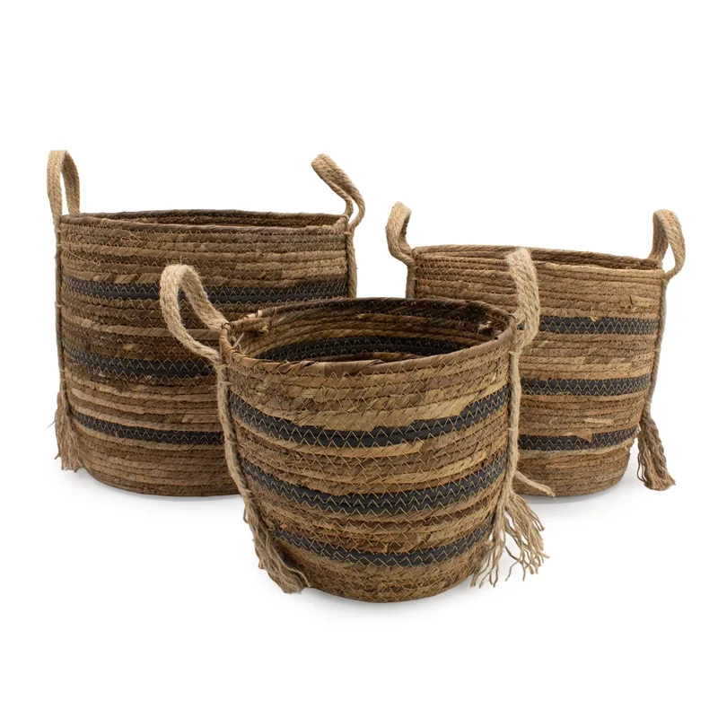 Bananna Leaf & Seagrass Large Baskets Naturale Browns Set of 3