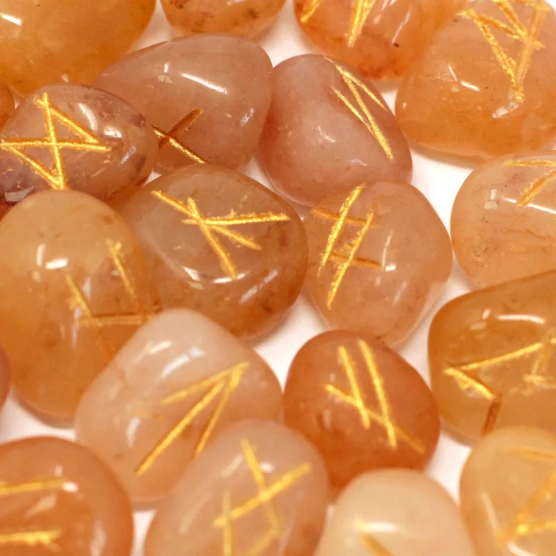 Runes Stone Set in Pouch Yellow Aventurine