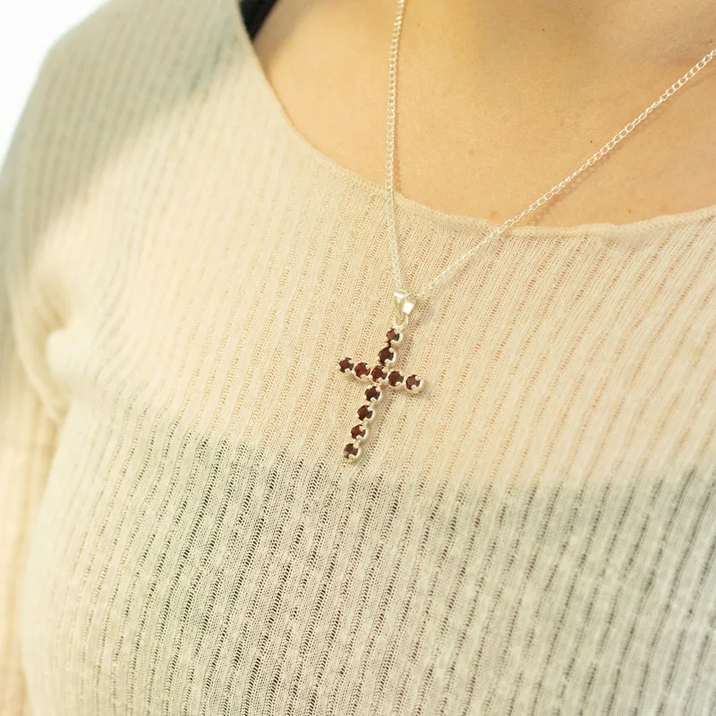 Indian Devotional Pendant Argento Plated Garnet Crucifix — foto 4