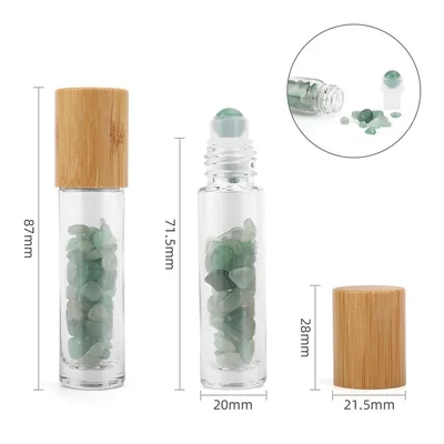 Borraccia Roll-On con Pietra Naturale Essenziale – Avventurina – Cappuccio in Legno + Punta Roll-On in Pietra per Bottiglia da 5 ml – Avventurina — foto 2