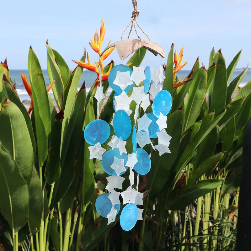 Coconut & Capiz Windchimes Blu and Bianco Stars 30cm — foto 1