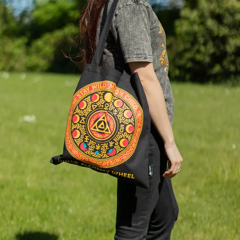 Iconic Classic Tote Bag - Luna Alchemy Wheel - Nero 6oz — foto 6