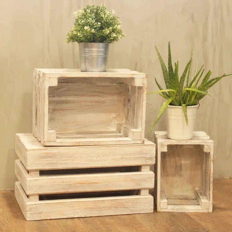 Cesti di Stoccaggio in Legno – Set Bianco Wash di 3 Pezzi — foto 6
