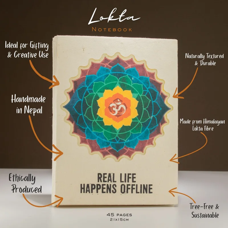 Lrg Lokta Inspiration Notebook (21x15cm) - 45 leafs - Real Life - inc bookmark