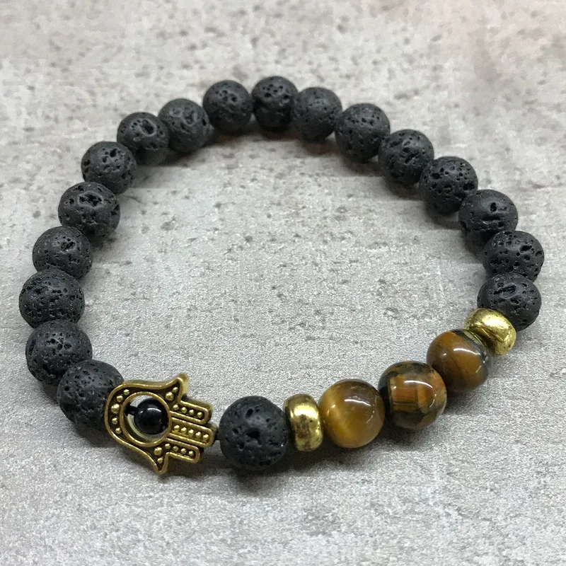 Bracciale di Pietra Lavica - Hamsa Occhio di Tigre — foto 1