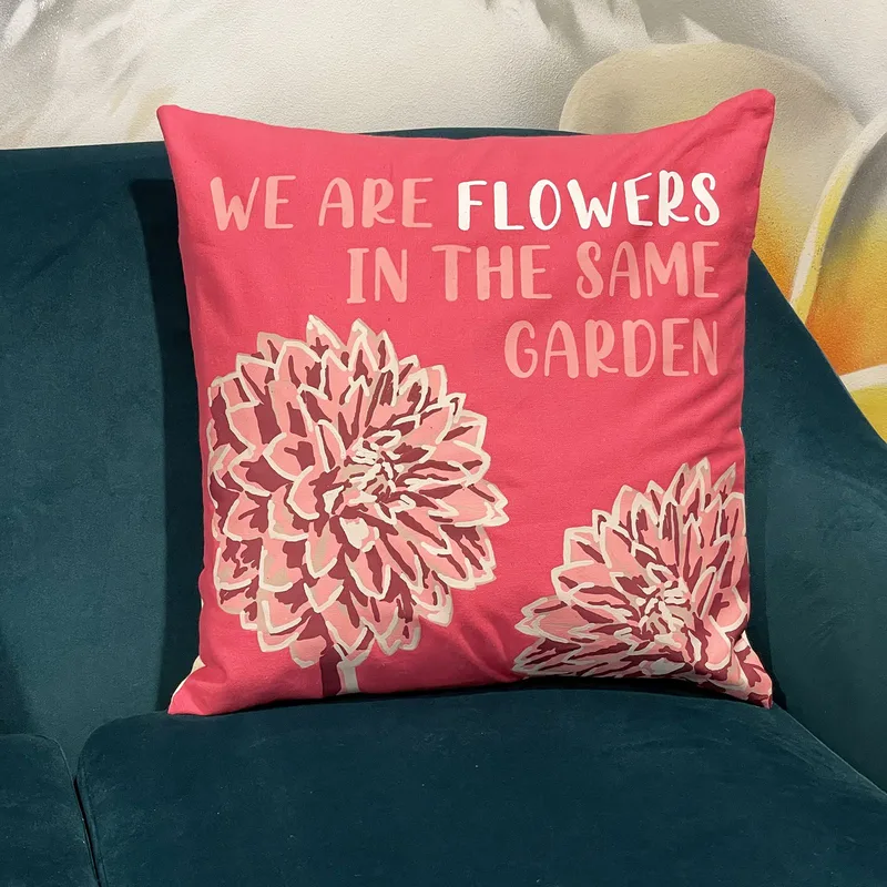 Printed Cotton Cushion Cover - We are Fiori - Olive — foto 4