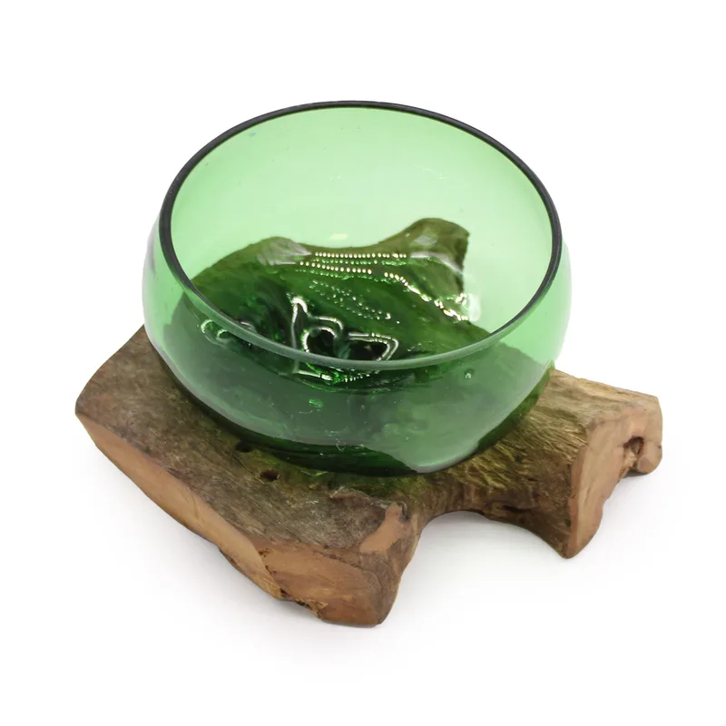 Recycled Beer Bottles Wide Bowl on Legno — foto 1