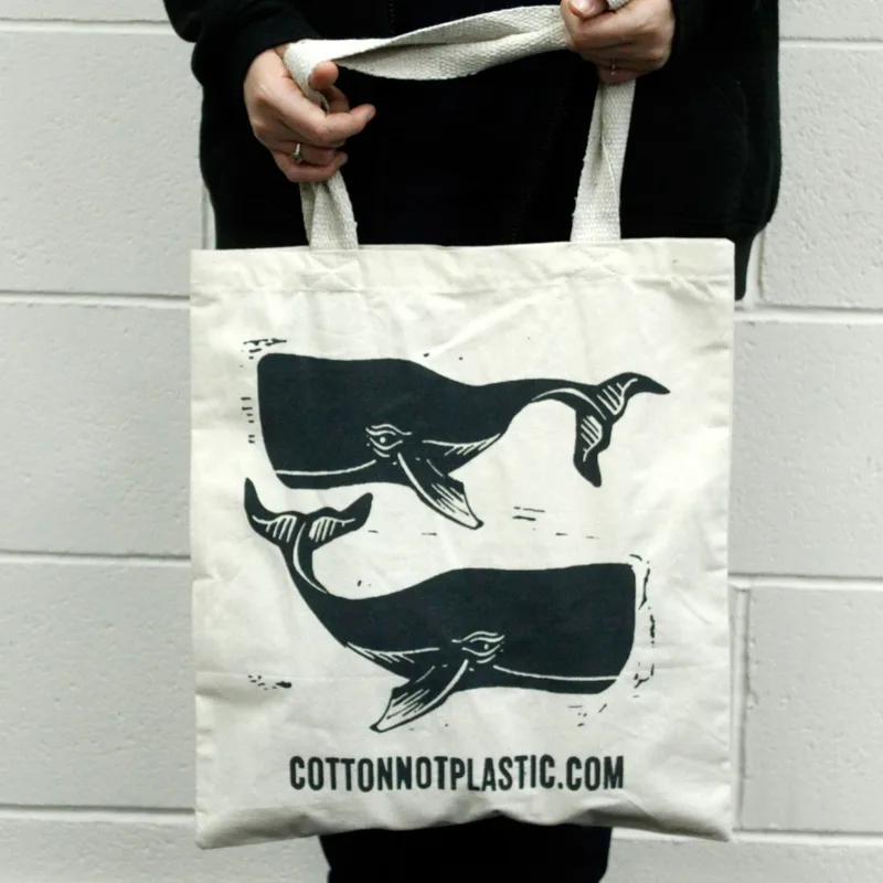 Lrg Naturale 6oz Cotton Bag 38x42cm - WHALES